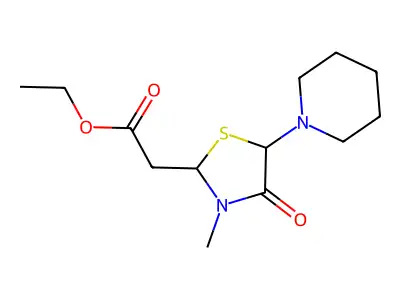 2-Thiazolidineacetic acid, 3-methyl-4-oxo-5-(1-piperidinyl)-, ethyl ester structure