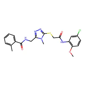 N-[[5-[2-(5-chloro-2-methoxyanilino)-2-oxoethyl]sulfanyl-4-methyl-1,2,4-triazol-3-yl]methyl]-2-methylbenzamide structure