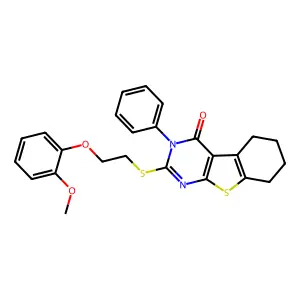 2-[2-(2-methoxyphenoxy)ethylsulfanyl]-3-phenyl-5,6,7,8-tetrahydro-[1]benzothiolo[2,3-d]pyrimidin-4-one structure