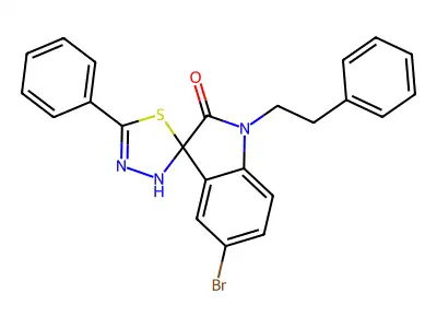 5-Bromo-5'-phenyl-1-(2-phenylethyl)-spiro[3H-indole-3,2'(3'H)-[1,3,4]thiadiazol]-2(1H)-one structure