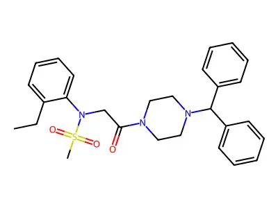 N-[2-(4-benzhydrylpiperazin-1-yl)-2-oxoethyl]-N-(2-ethylphenyl)methanesulfonamide structure