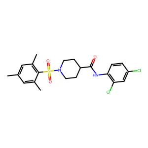 N-(2,4-dichlorophenyl)-1-(2,4,6-trimethylphenyl)sulfonylpiperidine-4-carboxamide structure