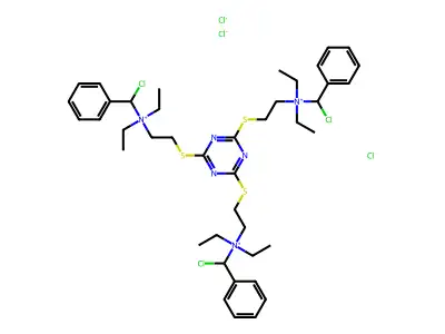 2,4,6-Tris(2'-(alpha-chlorotolyldiethylammonio)propylthio)-s-triazine trichloride structure