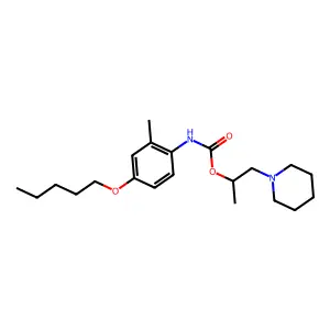 Carbanilic acid, 2-methyl-4-(pentyloxy)-, 1-(piperidinomethyl)ethyl ester structure