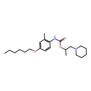 Carbanilic acid, 4-(hexyloxy)-2-methyl-, 1-(piperidinomethyl)ethyl ester structure