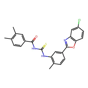 N-[[5-(5-chloro-1,3-benzoxazol-2-yl)-2-methylphenyl]carbamothioyl]-3,4-dimethylbenzamide structure