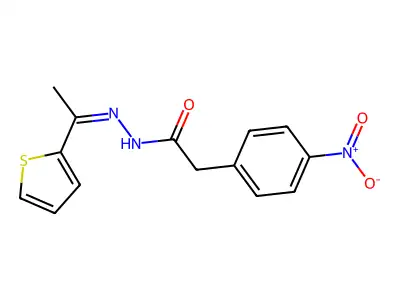 2-(4-nitrophenyl)-N-(1-thiophen-2-ylethylideneamino)acetamide structure