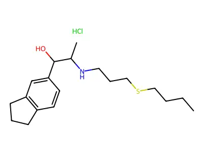 2,3-Dihydro-alpha-(1-((3-(butylthio)propyl)amino)ethyl)-1H-indenemethanol hydrochloride structure