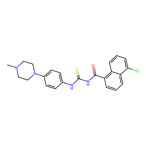 5-chloro-N-((4-(4-methylpiperazin-1-yl)phenyl)carbamothioyl)-1-naphthamide structure