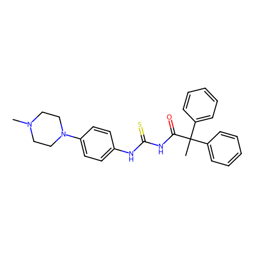 N-((4-(4-methylpiperazin-1-yl)phenyl)carbamothioyl)-2,2-diphenylpropanamide structure