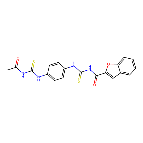 N-((4-(3-acetylthioureido)phenyl)carbamothioyl)benzofuran-2-carboxamide structure