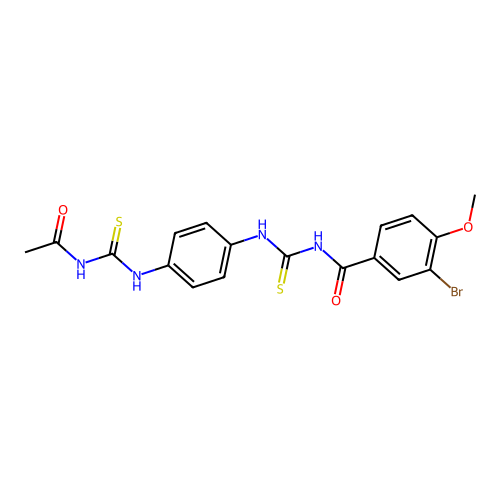 N-((4-(3-acetylthioureido)phenyl)carbamothioyl)-3-bromo-4-methoxybenzamide structure