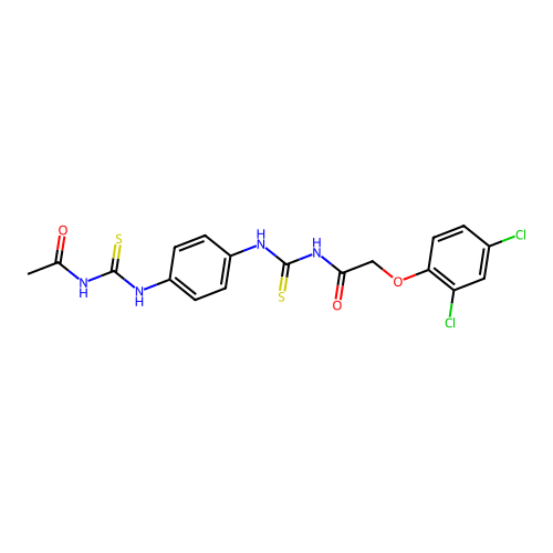 N-((4-(3-acetylthioureido)phenyl)carbamothioyl)-2-(2,4-dichlorophenoxy)acetamide structure