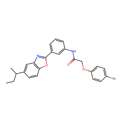 2-(4-bromophenoxy)-N-{3-[5-(butan-2-yl)-1,3-benzoxazol-2-yl]phenyl}acetamide structure