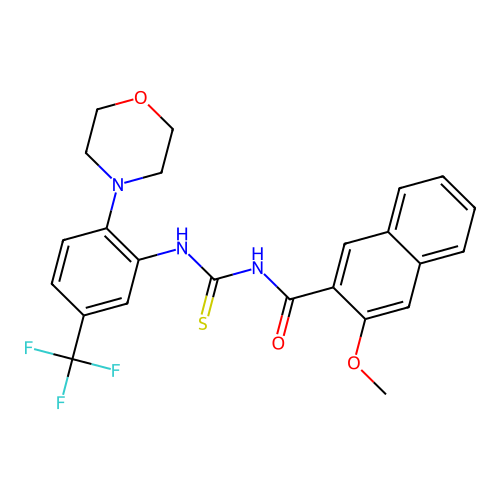3-methoxy-N-((2-morpholino-5-(trifluoromethyl)phenyl)carbamothioyl)-2-naphthamide structure