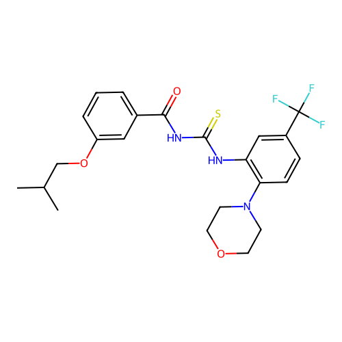 3-isobutoxy-N-((2-morpholino-5-(trifluoromethyl)phenyl)carbamothioyl)benzamide structure