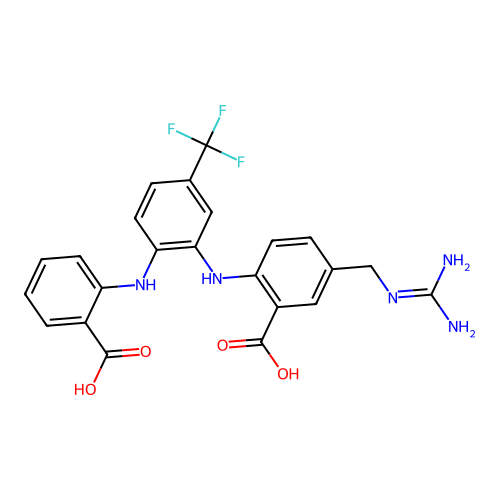2-({2-[(2-Carboxyphenyl)amino]-5-(trifluoromethyl)phenyl}amino)-5-{[(diaminomethylene)amino]methyl}benzoic acid structure