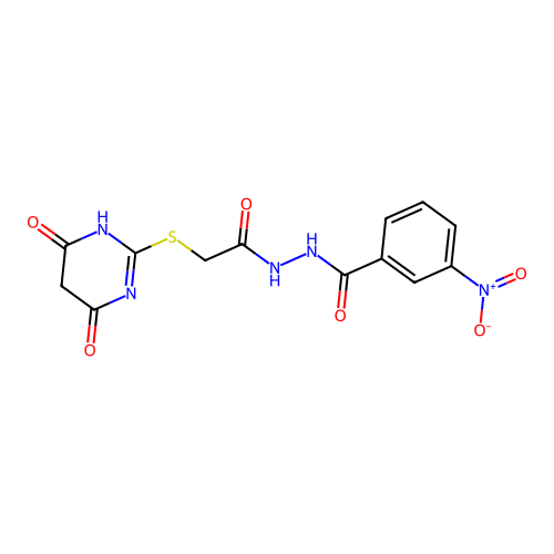 N'-[2-[(4,6-dioxo-1H-pyrimidin-2-yl)sulfanyl]acetyl]-3-nitrobenzohydrazide structure