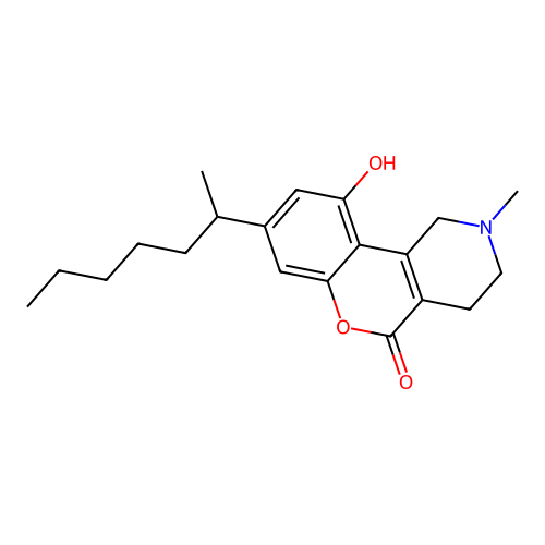 5H-(1)Benzopyrano(4,3-c)pyrid-5-one, 1,2,3,4-tetrahydro-10-hydroxy-2-methyl-8-(1-methylhexyl)-, hydrochloride structure