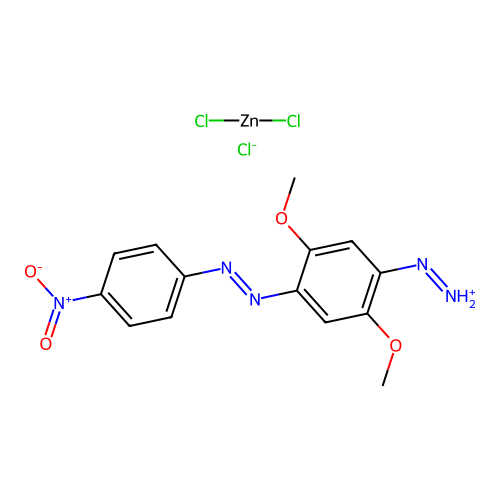 2,5-Dimethoxy-4-((4-nitrophenyl)azo)benzenediazonium tetrachlorozincate (2:1) structure