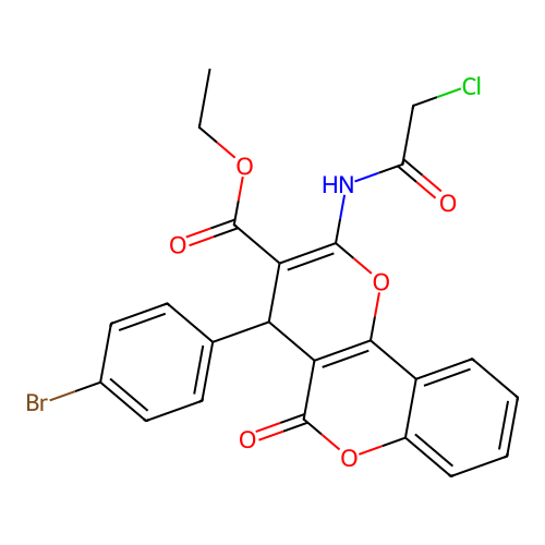 2-N-chloroacetylamino-3-carbethoxy-4-(p-bromophenyl)-4H,5H-pyrano[3,2-c][1]benzopyran-5-one structure