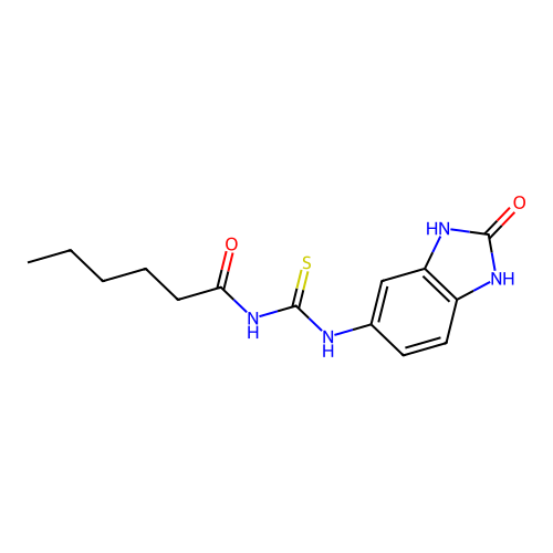 N-[(2-oxo-2,3-dihydro-1H-benzimidazol-5-yl)carbamothioyl]hexanamide structure
