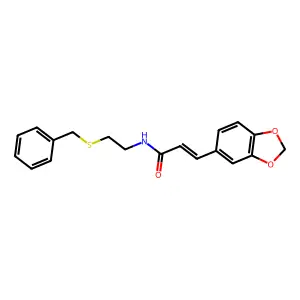 (E)-3-(1,3-benzodioxol-5-yl)-N-(2-benzylsulfanylethyl)prop-2-enamide structure