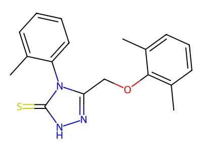 3-[(2,6-dimethylphenoxy)methyl]-4-(2-methylphenyl)-1H-1,2,4-triazole-5-thione structure