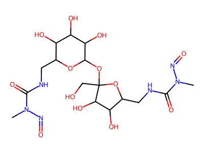 3-[[6-[3,4-dihydroxy-2-(hydroxymethyl)-5-[[[methyl(nitroso)carbamoyl]amino]methyl]oxolan-2-yl]oxy-3,4,5-trihydroxyoxan-2-yl]methyl]-1-methyl-1-nitrosourea structure