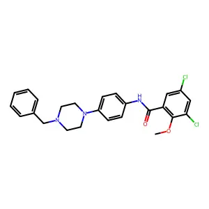 N-[4-(4-benzylpiperazin-1-yl)phenyl]-3,5-dichloro-2-methoxybenzamide structure