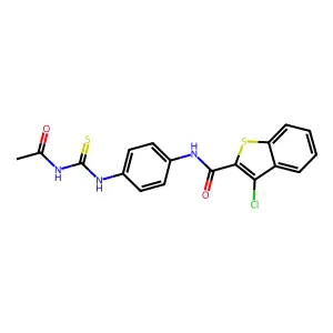 N-[4-(acetylcarbamothioylamino)phenyl]-3-chloro-1-benzothiophene-2-carboxamide structure