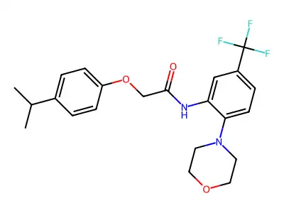 N-[2-morpholin-4-yl-5-(trifluoromethyl)phenyl]-2-(4-propan-2-ylphenoxy)acetamide structure