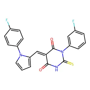 (5E)-1-(3-fluorophenyl)-5-[[1-(4-fluorophenyl)pyrrol-2-yl]methylidene]-2-sulfanylidene-1,3-diazinane-4,6-dione structure