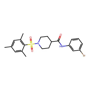 N-(3-bromophenyl)-1-(2,4,6-trimethylphenyl)sulfonylpiperidine-4-carboxamide structure