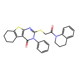 2-[2-(3,4-dihydro-2H-quinolin-1-yl)-2-oxoethyl]sulfanyl-3-phenyl-5,6,7,8-tetrahydro-[1]benzothiolo[2,3-d]pyrimidin-4-one structure