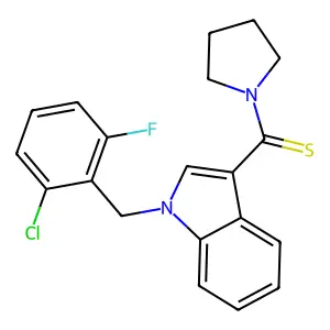 [1-[(2-Chloro-6-fluorophenyl)methyl]indol-3-yl]-pyrrolidin-1-ylmethanethione structure