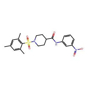 N-(3-nitrophenyl)-1-(2,4,6-trimethylphenyl)sulfonylpiperidine-4-carboxamide structure