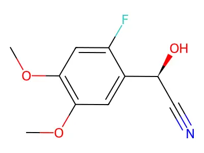(2R)-2-(2-fluoro-4,5-dimethoxyphenyl)-2-hydroxyacetonitrile structure