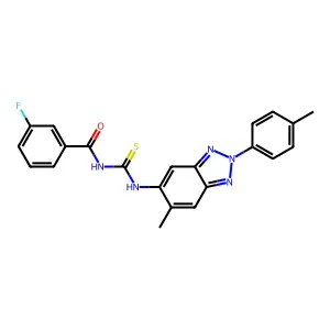 3-fluoro-N-{[6-methyl-2-(4-methylphenyl)-2H-benzotriazol-5-yl]carbamothioyl}benzamide structure