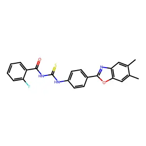 N-{[4-(5,6-dimethyl-1,3-benzoxazol-2-yl)phenyl]carbamothioyl}-2-fluorobenzamide structure