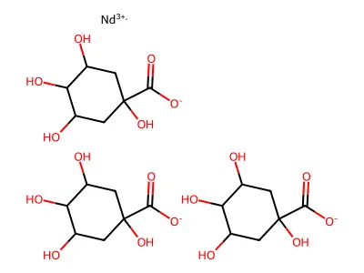 Neodymium tris(1,3,4,5-tetrahydroxycyclohexane-1-carboxylate) structure