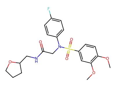 2-(N-(3,4-dimethoxyphenyl)sulfonyl-4-fluoroanilino)-N-(oxolan-2-ylmethyl)acetamide structure