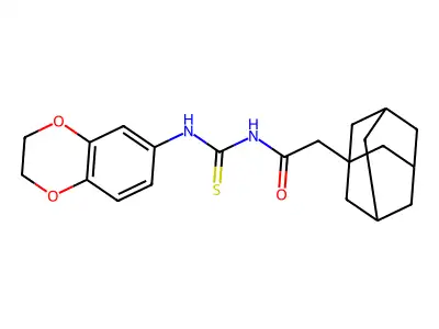 2-(1-adamantyl)-N-(2,3-dihydro-1,4-benzodioxin-6-ylcarbamothioyl)acetamide structure