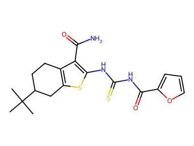 6-tert-butyl-2-{[(2-furoylamino)carbothioyl]amino}-4,5,6,7-tetrahydro-1-benzothiophene-3-carboxamide structure
