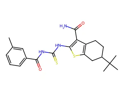 6-tert-butyl-2-({[(3-methylphenyl)carbonyl]carbamothioyl}amino)-4,5,6,7-tetrahydro-1-benzothiophene-3-carboxamide structure