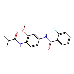 2-fluoro-N-[3-methoxy-4-(2-methylpropanoylamino)phenyl]benzamide structure