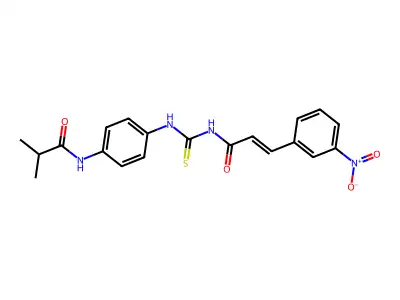 2-methyl-N-[4-[[(E)-3-(3-nitrophenyl)prop-2-enoyl]carbamothioylamino]phenyl]propanamide structure