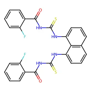 N,N'-(naphthalene-1,8-diyldicarbamothioyl)bis(2-fluorobenzamide) structure