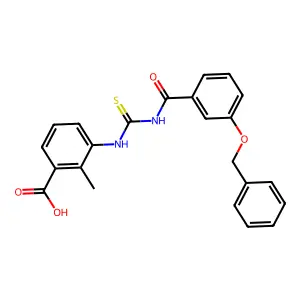 3-[({[3-(Benzyloxy)phenyl]carbonyl}carbamothioyl)amino]-2-methylbenzoic acid structure