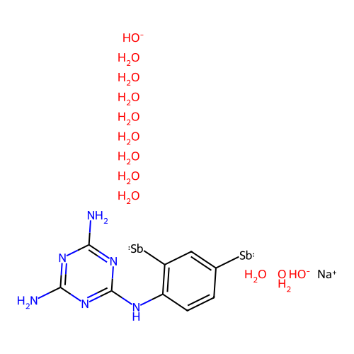 4-(2,4-Diamino-1,3,5-triazin-6-ylamino)phenylstibonate octahydrate monosodium structure